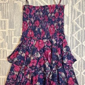 Isabel Marant Etoile Anka Smocked Tiered Cotton Mini Dress Floral Ruffle 38